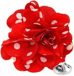 Vittorio Vico Men's Formal Polka Dot Flower Lapel Pin, Boutonniere for Men (Red/White)