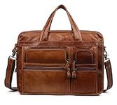 AOGATO Leather Briefcase for Men 15.6" Laptop Expandable Large Capacity Shoulder Messenger Bag for Travel Business, Brown, One Size