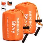 TOBWLOF 2PCS Emergency Sleeping Bags Lightweight Bivy Sacks with 1 Whistle, Orange, 36x84” Mylar Emergency Bivy Survival Rescue Blanket, Waterproof Windproof Outdoor Thermal Sleeping Bags