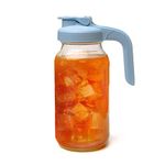 County Line Kitchen Glass Mason Jar Pitcher with Lid - Wide Mouth, 2 Quart (64 oz) - Heavy Duty, Leak Proof - Sun & Iced Tea Dispenser, Cold Brew Coffee, Breast Milk Storage, Water & More - Sky Blue