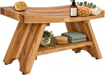 EcoDecors Serenity 35-Inch Teak Shower Bench with Shelf, 300 lb