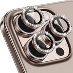 CLITZ for iPhone 16 Pro/16 Pro Max Camera Lens Protector Bling Individual Metal Diamond Ring 9H Hardness Scratchproof Protector, Stylish Phone Accessories, Case Friendly (Titanium Desert Diamond)