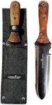 Garden Guru Hori Hori Gardening Knife for Weeding Digging Pruning & Cultivating - Stainless Steel Full Tang Blade | Walnut Wood Handle | Marks for Measuring Planting Depth | Nylon Sheath for Storage