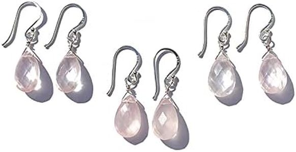 Joyfulmuze Rose Quartz Earrings, Teardrop Faceted Pale Pink Gemstone, Chakra Energy Healing, Handmade Jewelry Gift for Women, Dangle Sterling Silver, Hand Wired, 1.3 Inches long, 1PC