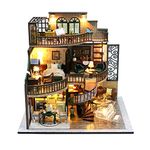 Fsolis Mini House Kit, DIY Miniature Dollhouse Kit 3D Wooden Puzzle Model Building Project Tiny Modern House 2 Stories Hobbies for Men Women Teens Adult