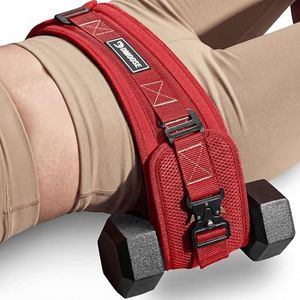 DMoose Fitness Hip Thrust Belt - Dual-Strap Glute Builder for Dumbbells, Plates, Kettlebells (Supports up to 700 lbs) - Comfortable Padded Booty Belt for Home & Gym (Red)
