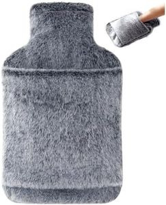 samply Hot Water Bottle with Soft Faux Fur Cover, 2L Hot Water Bag, Gray
