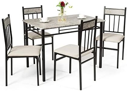 Giantex 5-Piece Dining Table Set w/Sturdy Metal Frame Table & 4 High-Back Chairs, Stylish Marble Texture Desktop, Modern Table & Chair Set Kitchen Furniture for Dining Room, Living Room & Restaurant