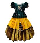 White Button New south Indian traditional pattu pavadai Jecquard Lehenga choli for girls dress (6-7 Years, Green,Yellow)