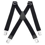 HBselect Mens Braces with Strong Metal Clips, Adjustable Heavy Duty Brace Suspenders (Black with Black Leather)