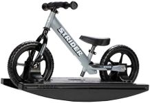 Strider 12” Sport Bike (Matte Gray) + Rocking Base - Helps Teach Baby How to Ride a Balance Bicycle - for Kids 6 Months to 4 Years - Easy Assembly & Adjustments