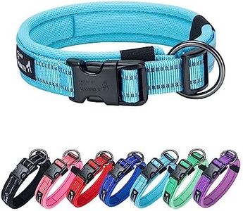 EXCELLENT ELITE SPANKER Reflective Nylon Dog Collar with Breathable Soft Padded Adjustable Thick Pet Collars for Small Medium Large Dogs Walking Training(Light Blue-XL)