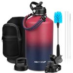 ABOTOCUP 1 Gallon Water Bottle Insulated with Powder Coated, Water Jug 1 Gallon with Straw Lids&Paracord Handle, 128 oz Water Bottle Double Wall Leak-proof BPA Free, Keep Cold-24H & Hot-12H