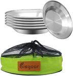 Bisgear Camping Stainless Steel 8.5 inch Kitchen Dinner Plate Pack of 6 + Carabiner + Dishcloth Mess kit Outdoor Dinnerware Set BPA Free Round Plates for Backpacking, Hiking, Picnic & BBQ (8.5 inch)