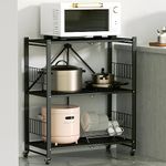 MOLYHOM Folding Storage Shelves, 5-Tier/4-Tier/3-Tier Metal Collapsible Shelves with Wheels, Shelving Units and Storage Rack, Rolling Shelf No Assemble.