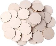 ROOT KRAFT [50pcs]-[ 5cmx5cm]-Round Wooden Pine MDF Cutouts Unfinished Tags for Key Chain,Slices Crafts,Xmas Holiday Hanging Decorations,Painting Wood Craft,MDF Plains,Resin Art Work