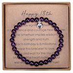 Giuesytic Gifts for 18 Year Old Girl Amethyst Bead Bracelet with Sterling Silver Heart Charm 18 Birthday Gifts for Girls with Card and Gift Box