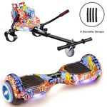 WEELMOTION Orange Graffitti Hoverboard and Hoverboard Go Kart, 6.5" Hoverboard with seat, with lighting Wheels and changing strap Lights, with speaker and bag, UL2272 Certified,