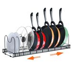 Qkutte Pot and Pan Organizer Rack for Cabinet, Expandable Pot Lid Organizer with 10 Adjustable Dividers for Kitchen Storage