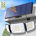 intelamp Solar Security Flood Lights Outdoor Motion Sensor with Remote Control,Waterproof Outdoor Solar Light, 6000mAh Battery Solar Security Light 3-Meter Cable Outdoor Solar Wall Lights for Garden