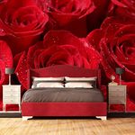 Floral Custom Wallpaper Mural， 3D Red Rose Wallpaper Flowers Luxury Wall Mural Decor， Render Illustration Background Wall Large Photo for Dining Room Office137"（W） x 102"（H）