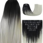 Ombre Natural Black to Silver Gray Clip in Hair Extensions 120 G/4.2 Ounce 100% 20Inch Remy Human Hair Extensions Soft Silky Straight for Fashion Women 7pcs 17clips