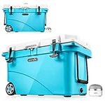 45 Quart Portable Cooler Box - Lightweight Heavy-Duty Travel Ice Cooler with Wheels, 2-Way Handles, Drain - 5 Days Ice Retention, Holds 63 12-Ounce Cans & 2-Liter Bottles - SereneLife SLCB45BL (Blue)