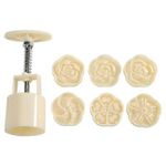 S.B. ANJALI SHALU BHAI Cookie Press Mid-Autumn Festival Hand-Pressure Moon Cake Mould with 6Pcs Mode Pattern for 1 Sets - Cookie Stamp Mooncake Mold Set - Decoration Press Cake Cutter
