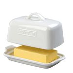 ADIVEE Large Butter Dish for 1 LB Block of Canadian Butter, Porcelain Butter Keeper Fit a Full Pound Brick of Butter, Butter Container for an Entire Pound Butter, Butter Storage for Counter, White