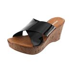 Mochi Women's Black and Black Faux Leather Fashion Wedge Sandals UK/7 EU/40 (34-9884)