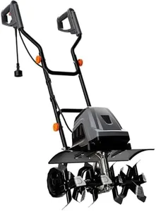 Electric Garden Tiller Cultivator, 15 Amp, 18 Inch Tilling Width, 8.7 Inch Depth, 24 Steel Tines, 380 RPM, Corded Rototiller w/Adjustable Wheels & Foldable Handle & Safety Switch for Soil Cultivation