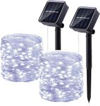 2024 New Upgraded 2 Pack Solar String Lights Outdoor, Total 110FT 300LED Solar Fairy Lights Waterproof, 8 Modes Twinkle Fairy Lights Outdoor for Xmas Tree, Patio, Garden, Christmas Decor White