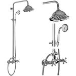 gotonovo Bathroom Shower Fixture Polish Chrome 8 Inch Rainfall Shower Head Set Wall Mount Shower Faucet and Handheld Spray Double Cross Handle