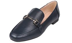 Feversole Women's Fashion Trim Deco Loafer Slippers, Bar Trim Navy Grain Pu, 8