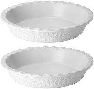 Fun Elements Ceramic Pie Pan, 9 Inch Pie Plate for Baking, Ruffled Pie Dish, Non-Stick Deep Dish Pie Pan for Apple Pie and Pot Pie, Set of 2, White