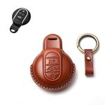 SANRILY Key Cover for BMW Mini Cooper 2016-2021 Clubman Countryman Hardtop Convertible Keyless Entry Remote Key Protector Case Leather Key Ring Holder Brown