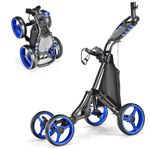 ULTIMATE 4 Wheel Golf Push Cart, Lightweight Collapsible Golf Trolley with Scoreboard/Cup/Umbrella Holder & Waterproof Bag, Golf Pull Cart w/Foot Brake & 4 Height Adjustable Handle (Blue)