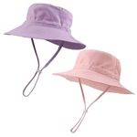 PEECABE Baby Sun Hat Summer Sun Protection Toddler Bucket Hat Wide Brim Adjustable Chin-Strap Beach Cap (Purple+Pink, M/3-8 Years)