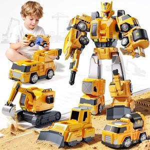 Ozega 5-in-1 Construction Truck Toys for 3 4 5 6 Year Old Boys, Transform Toys for Boys 4-6, Easy DIY Magnetic Assembly, Birthday Gifts for 3 4 5 6 Year Old Boys, STEM Robot Toys for Boys Kids