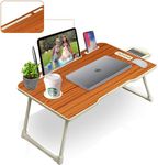 Callas Multi-Purpose Laptop Table with | Cup Holder | Drawer | Mac Holder | Study Table/Bed Table/Breakfast Table/Foldable and Portable Wooden Table (CA-39-Brown)