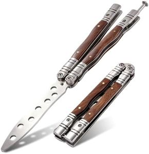 Little World Butterfly Knife - 1 Pack Trainer Practice Tool Steel Metal - Folding Knife Unsharpened with Wood Handle - Training Knife Practicing Flipping Tricks