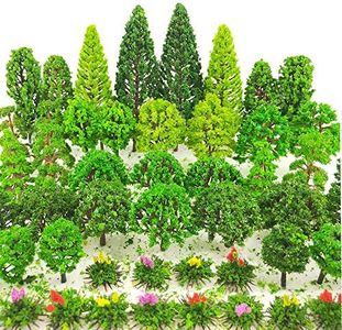 Tazimi 60 Pieces Model Trees 1.36-6 inch Mixed Model Tree Train Scenery Architecture Trees Fake Trees for DIY Crafts, Building Model, Scenery Landscape Natural Green