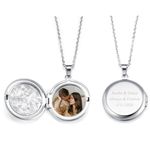 Jovivi Women Photo Locket Necklace Silver Personalised Engraved Text Round Locket Pendant Necklace Photo Gifts for Her Girlfriend Mum Christmas Valentines