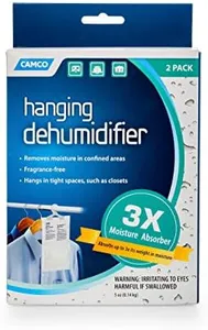 Camco 44286 Fragrance Free Hanging Dehumidifier-Convenient Hook Absorbs up to 3x Its Weight in Water, Reduces Moisture and Humidity in Closets and Tightly Confined Spaces, 2 Pack