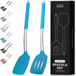 Home Hero Silicone Spatula Set with Ergonomic Handles - Stainless Steel High Heat Resistant Solid & Slotted Turner, BPA Free Non Stick Kitchen Utensils Set - Rubber Spatula (2 Pcs - Blue)