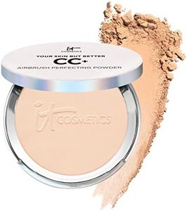 IT Cosmetics CC+ Airbrush Perfecting Powder Foundation - Buildable Full Coverage Of Pores & Dark Spots - Hydrating Face Makeup with Hydrolyzed Collagen & Niacinamide - Light - 0.33 Oz