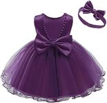 QDU Tulle Party Flower Girl Dress Flower Princess Wedding Dress for Toddler and Baby Girl, Purple, 5-6 Years