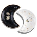 Titanape 2PCS Moon Trinket Dish Jewelry Dish Plate, Ceramic Ring Dish Holder Necklace Bracelet Storage, Key Bowl Dish Home Decorative Tray Room Decor, Gifts for Women, Friend, Sister, Bff