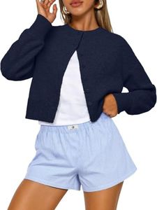 Trendy Queen Cropped Cardigan Sweaters for Women Lightweight Crop Cotton Knit Y2k Fall Outfits Fashion Clothes 2025 Navy L