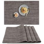 homEdge PVC Placemat, 4 PCS of Non-Slip Heat Resistant Place Mats, Washable Vinyl Placemats, Set of 4 – Linen Gray